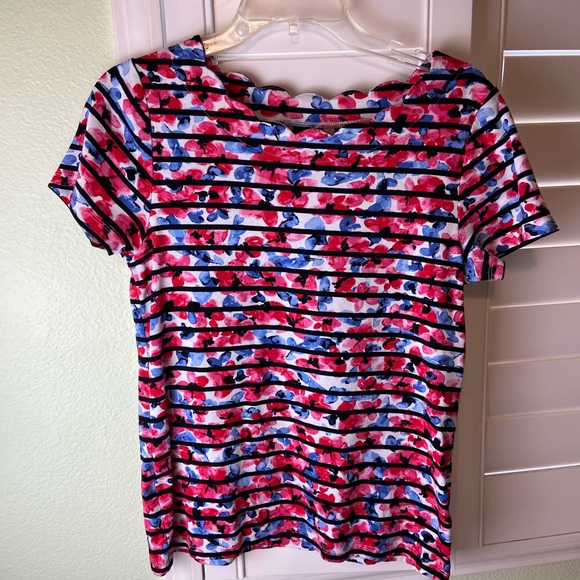 Scalloped boatneck neck 100% cotton stripe and floral tee - Picture 9 of 9